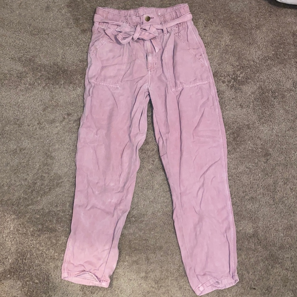 Blush pink paper bag pants